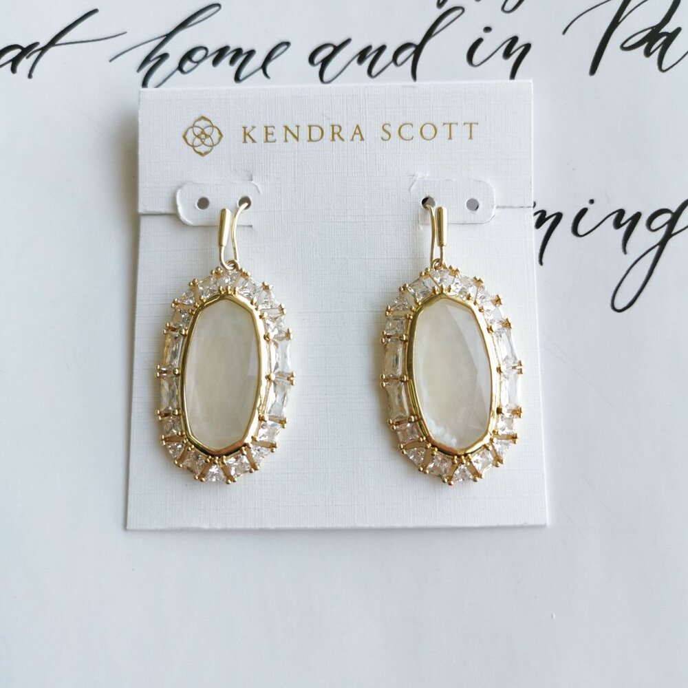 Kendra Scott Elle Gold Ivory Mother-of-Pearl Crystal Frame Earrings